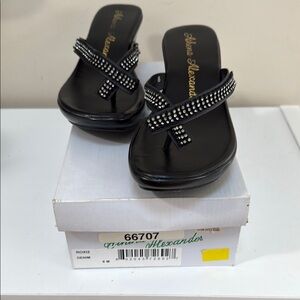 Athena Alexander Black Sandals with Striped Bow